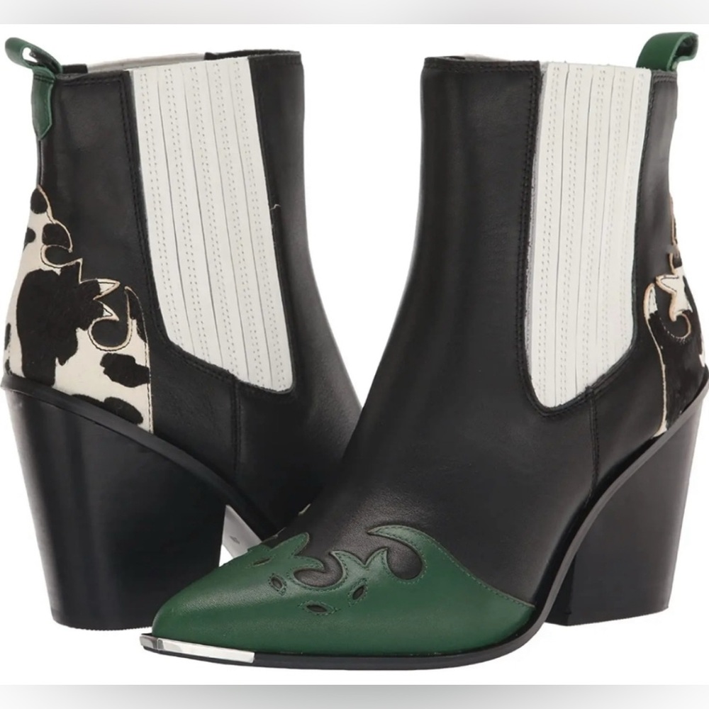 Steve Madden Black, Green, and White Ankle Western Style Boots
